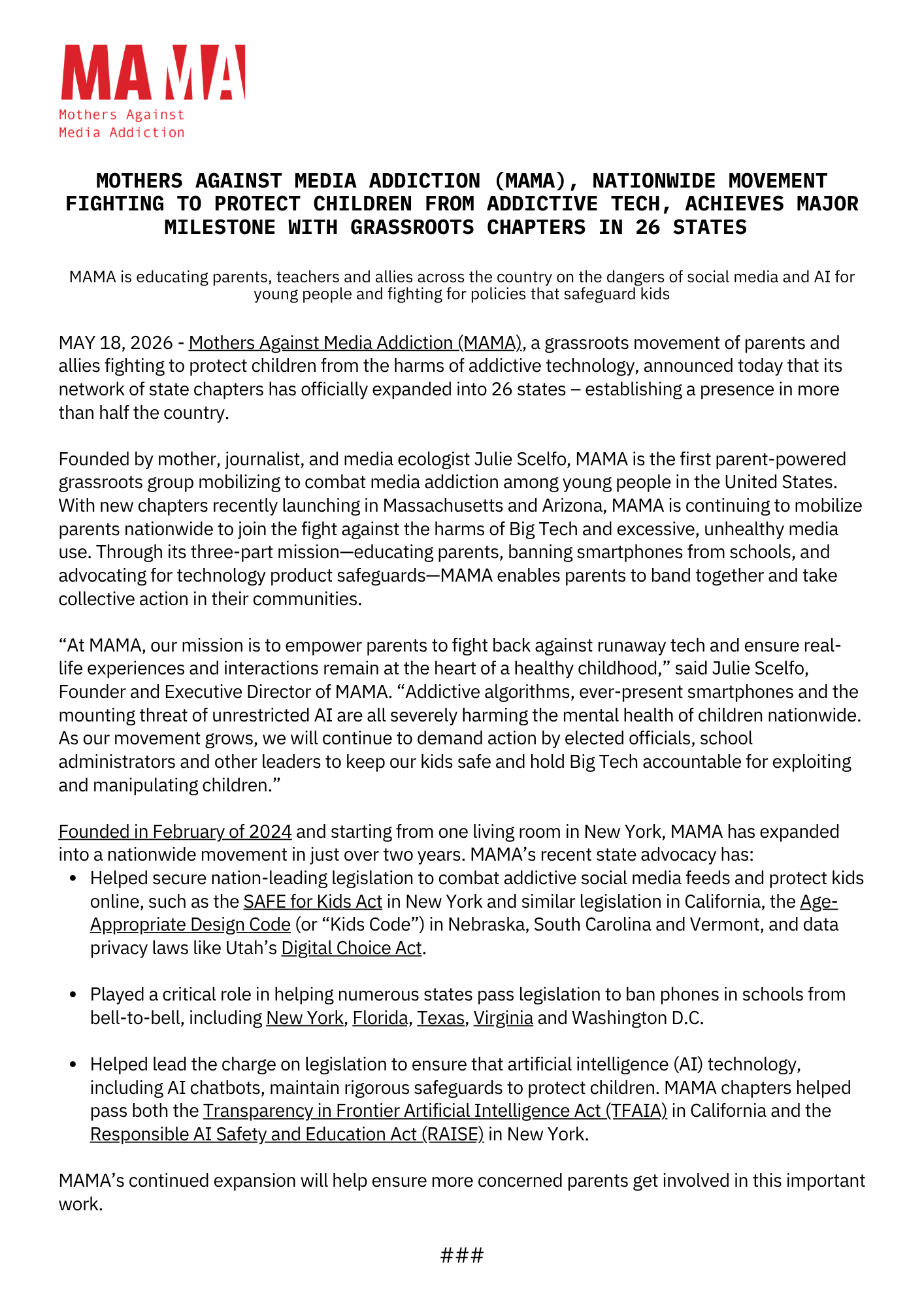 5.18 MAMA Press Release