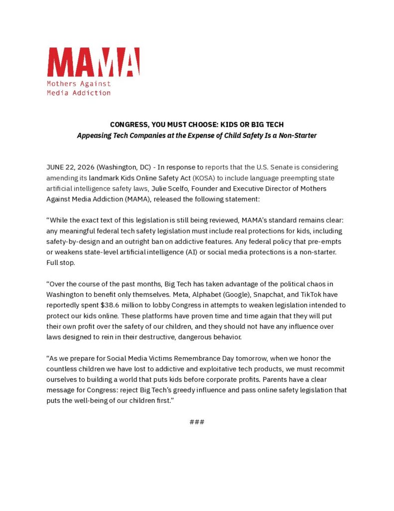 MAMA KOSA and AI Preemption Statement June